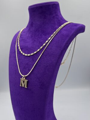 Küçük Bal Petekli M Harfi Taşlı Kolye